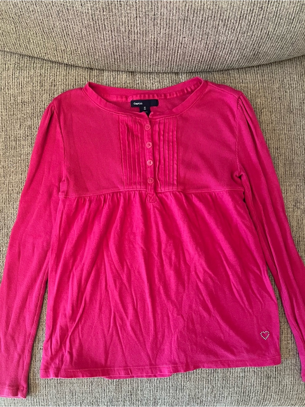 GAP Girls Hot Pink Long-Sleeve Henley Top size 8